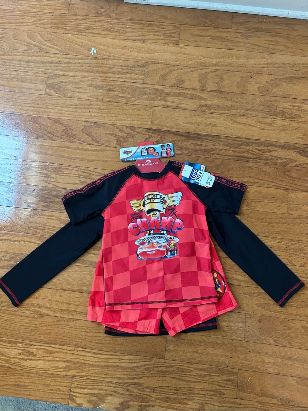 NWT Disney Pixar Lightning car UPF 50+ boys 3pcs swimwear set size 6